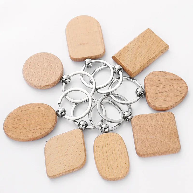 Custom Blank Wooden Keychain DIY Personalized Promotional Gift Laser Engraving  Logo Heart Round Square Wood Keychain