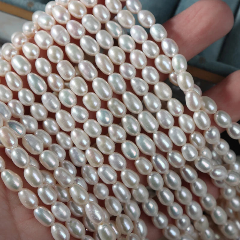 Natural Freshwater Pearl Semi-Finished Beads 4.5mm Long Rice Shape DIY Handmade Beading Jewelry Material Loose Pearls