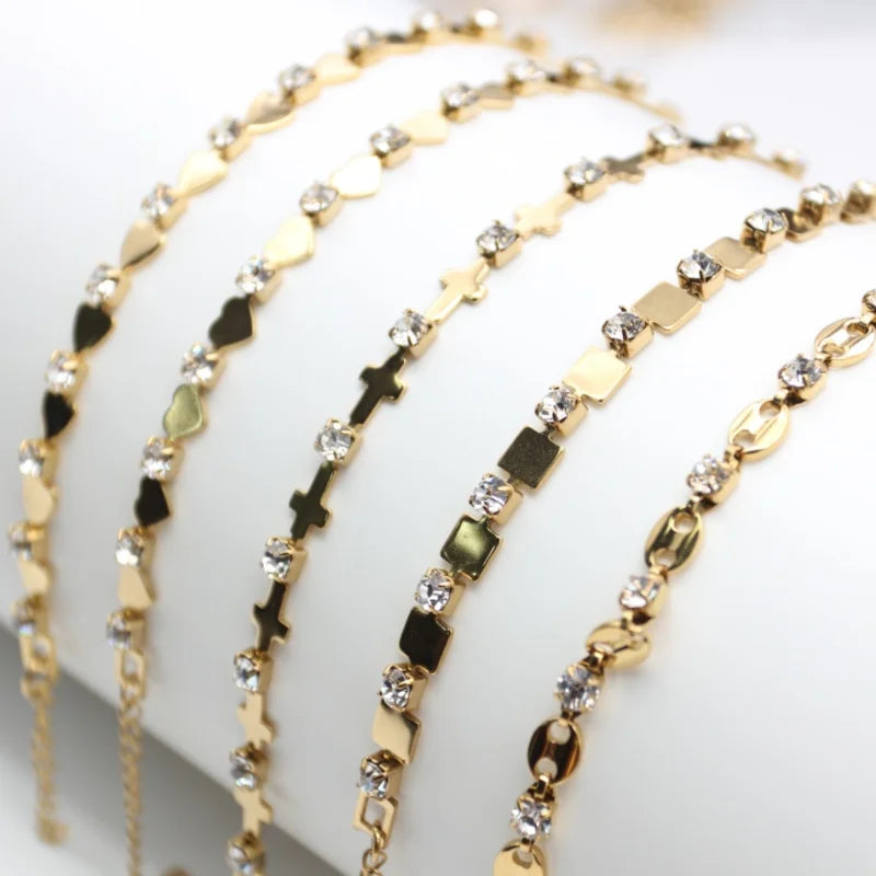 Women's Stainless Steel & 18K Gold Plated Bracelet Butterfly Cross Heart Evil Eyes Charm Chain Rhinestone Fashionable Bangles