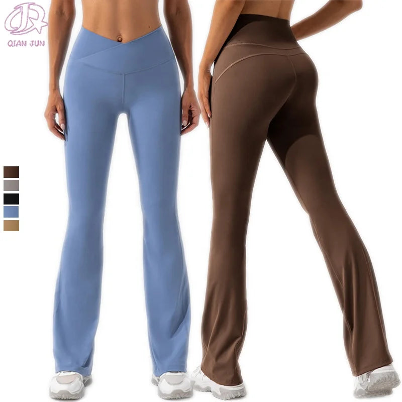 Women's New Fashion Soft Polyester Flared Gym Fitness Pants Hip Lifting Exercise Trousers