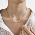 Women Simple Gold Plating Two Layers Beads Link Chain Necklace 316L Stainless Steel Chain Stacking Necklace