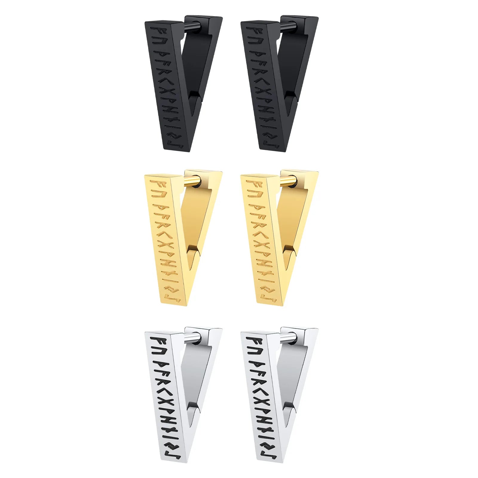 Punk Men Jewelry Stainless Steel Viking Triangle Huggie Earrings