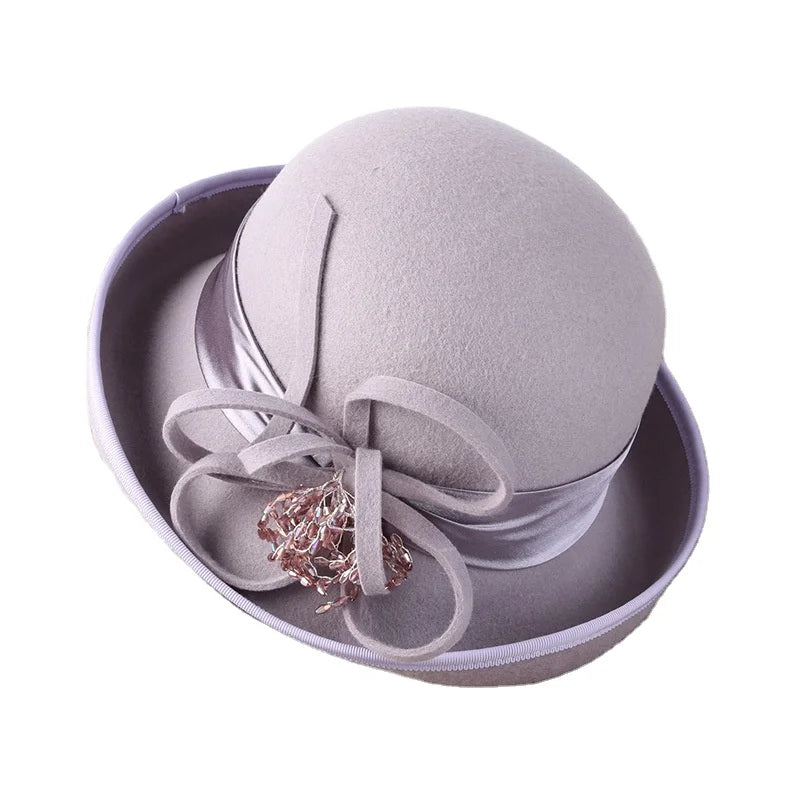 Fashion Women 100% Australian Wool Felt Hat Bowler Derby Hat Dress Cloche Fedora Womens Elegant Church Hats