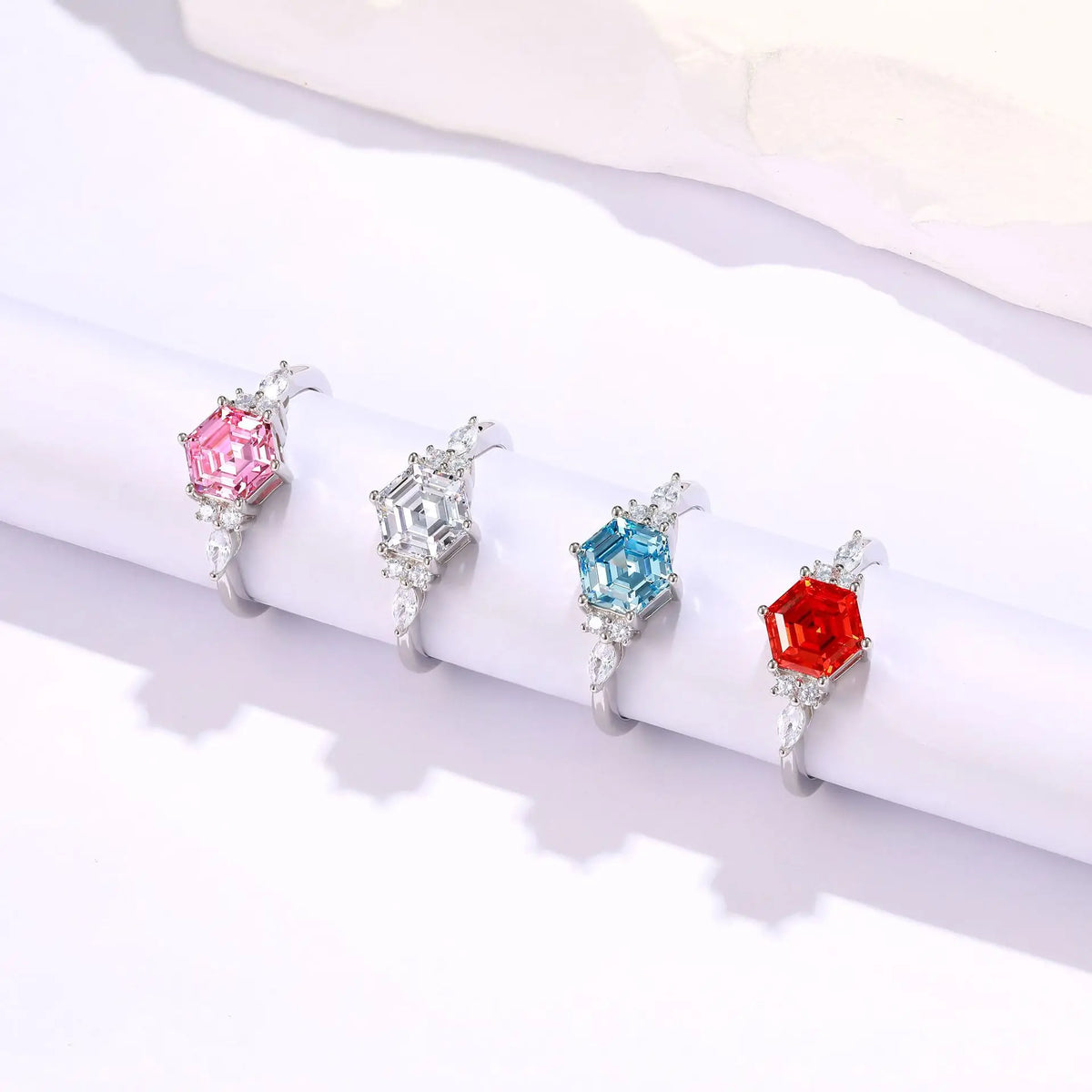 Custom Factory Fine Jewelry 925 Sterling Silver Hexagon Flame Color Flower Shape High Carbon Zircon Ring Bridal Engagement Ring MegaBDM