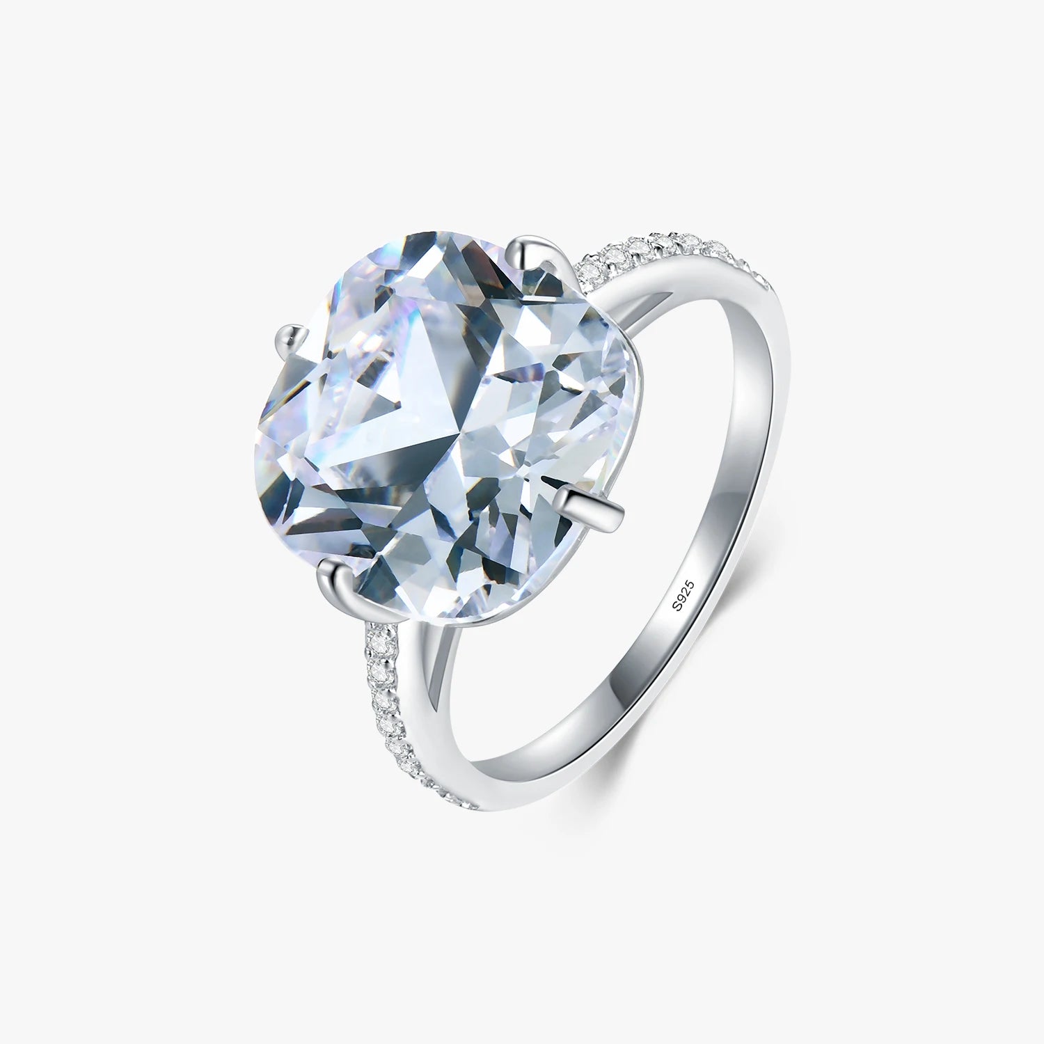 Real 925 Sterling Silver Classic Sparkling Geometric Clear CZ Wedding Engagement Band Rings for Women Fine Jewelry