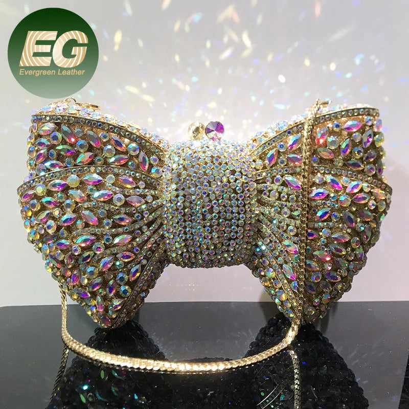 LEB1593 Bow Shape Party Glitter Rhinestone Bowknot Purse/clutch Crystal Clutch Bags Crossbody Designer Women Bling Evening Bag