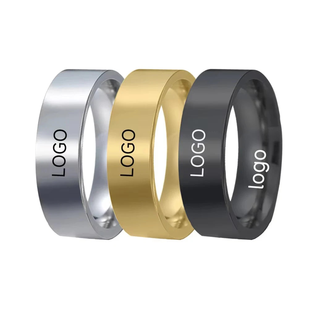 ShuoyeW 4/6/8MM Stainless Steel Ring Silver Black Gold Simple Glossy Laser Corrosion logo Basic Stainless Steel Ring Finger Ring