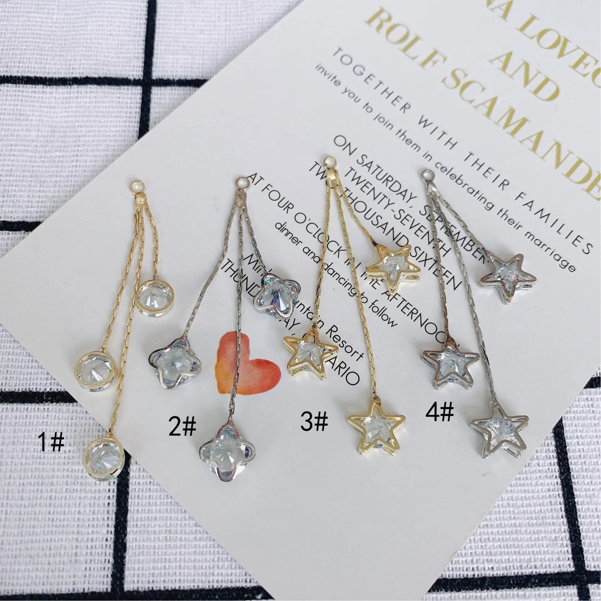 Simple 11*62mm Gold Plated Long Chain Pendant Elegant Inlay Zircon Star Dangle Charm for Diy Earring Jewelry Accessories