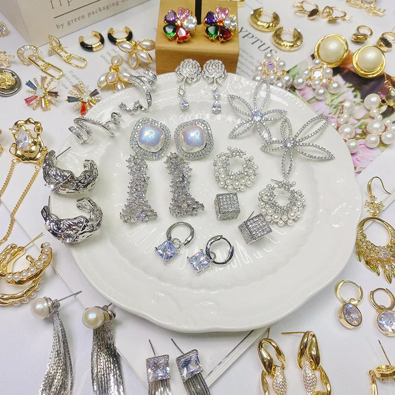 Mix Bulk Luxury Crystal Flower Drop Earrings for Women Geometric Handmade Beaded Statement Earrings Fashion Jewelry Wholesale
