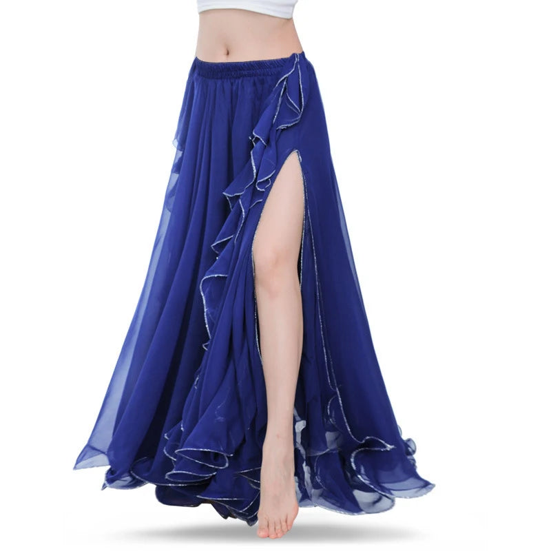Royal Blue Belly Dance Skirts Oriental Double High Slits Belly Dance Costume Skirt for Women Performance Dress