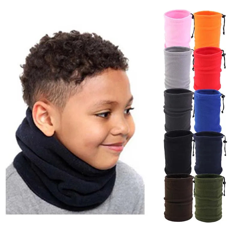 Kids Warm Windproof Winter Autumn Outdoor Fleece Neck Gaiter Adjustable Drawstring Multifunctional Bandana Face Masks 2-8 Years