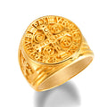 Trendy European and American Rock Personality Cross Letter 18k Gold Plated Stainless Steel Men's Ring