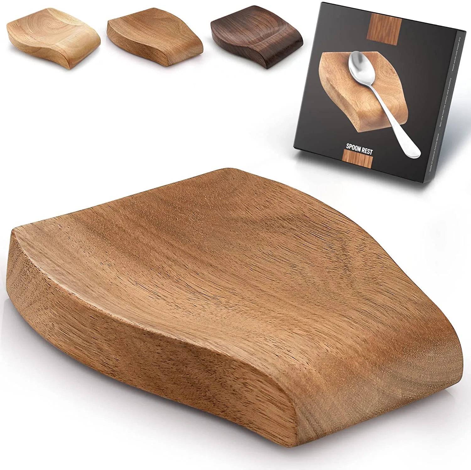 Wood Spoon Rest for Kitchen Smooth Wooden Spoon Holder for Stovetop Cooking Spoon Holder for Spatulas Tongs