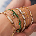 18k Gold Plated Stainless Steel Green Cubic Zirconia Dainty Snake Butterfly Tennis Link Chain Bracelets