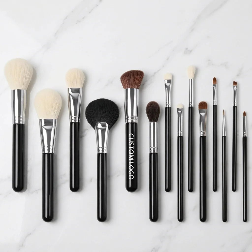 14pcs Makeup Brush Set Copper Ferrule Wood Handle Synthetic Powder Foundation Contour Blush Concealer Make Brush Kit for Face