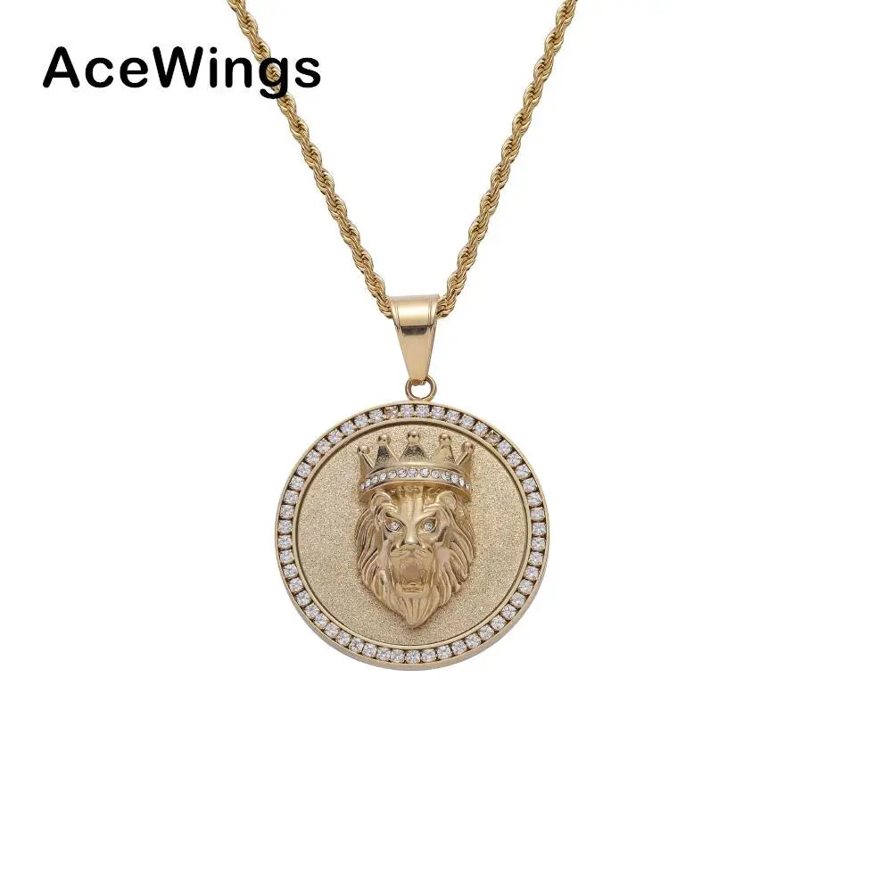 SN265 Gold Plated Hip Hop Stainless Steel Pendant Necklace with Rope Chain for Women Men Unisex Party Gift