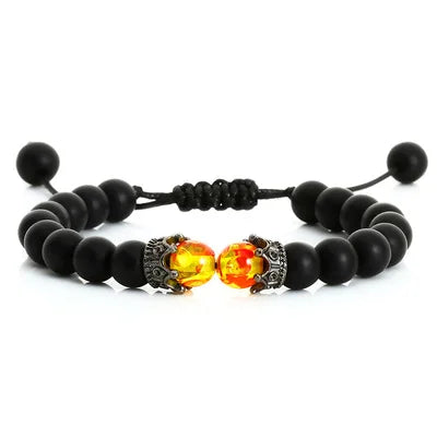 New Design Creative Crown Black Tiger Eye Amber Handmade Knit Lava Volcanic Natural Stone Bracelet for Men