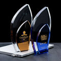 Blue Amber Leaf Shape Optical Crystal Glass Trophy MH-NJ0125