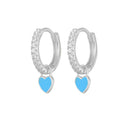 18K Gold Plated Blue Enamel Small Heart Charm Hoop Earring with Pave CZ and Zircon for Weddings Brass Jewelry