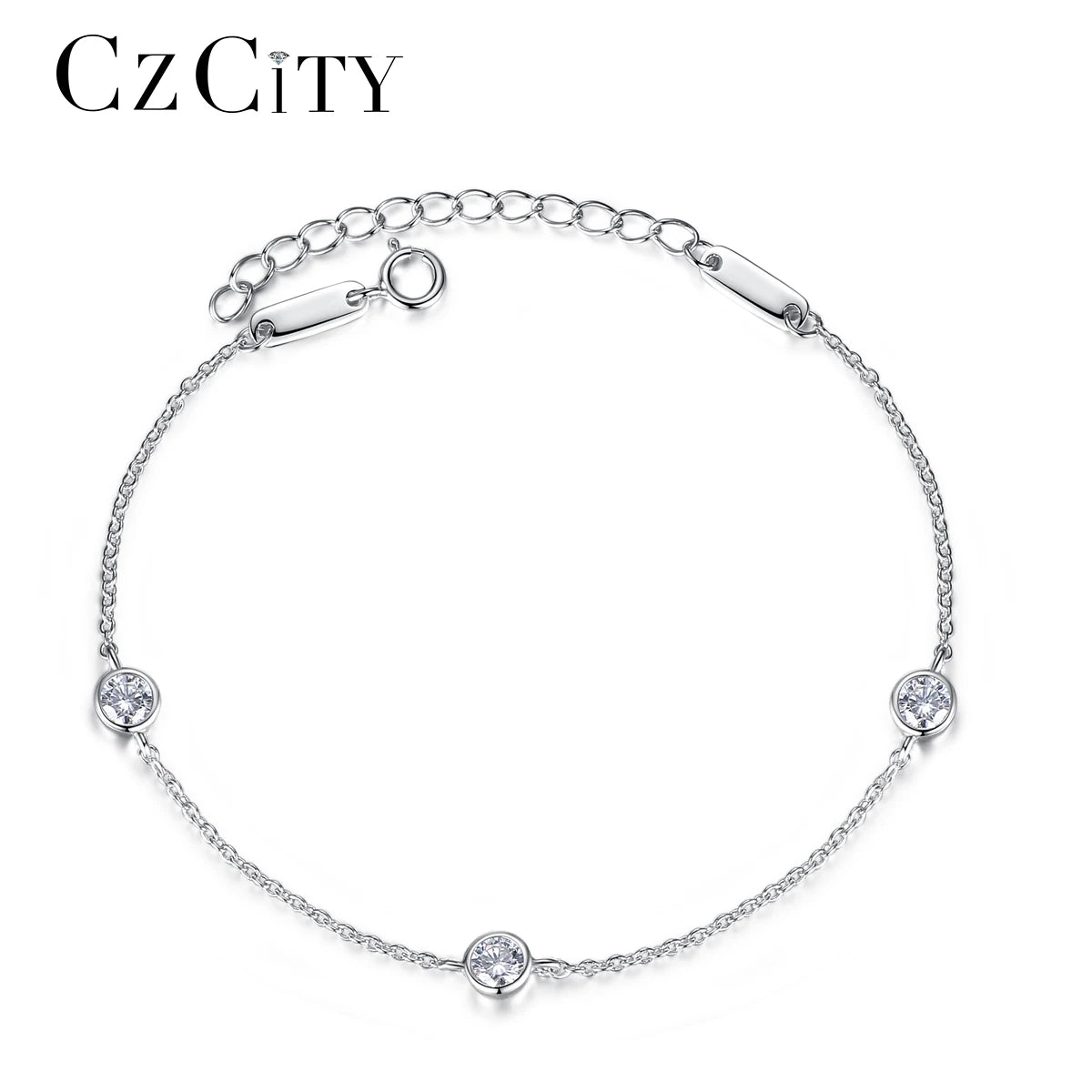 LUOTEEMI Wholesale Stock Women Fashion Hot Sale Shiny CZ Crystal Real 925 Sterling Silver Charm Link Chain Bracelets