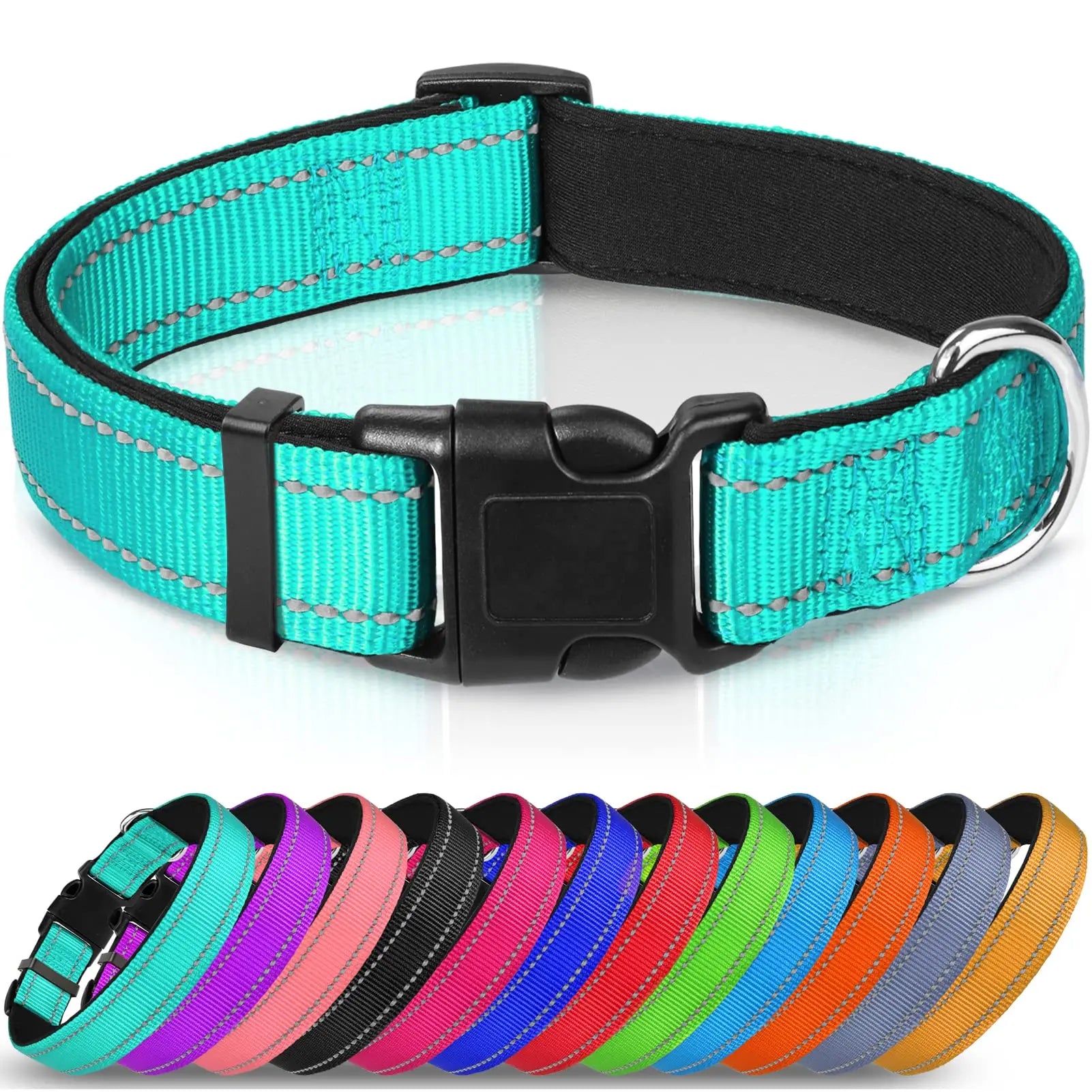 Top Seller Adjustable Large Dogs Pet Collar Teal Reflective Soft Neoprene Padded Breathable Nylon Printed for Larger Breeds