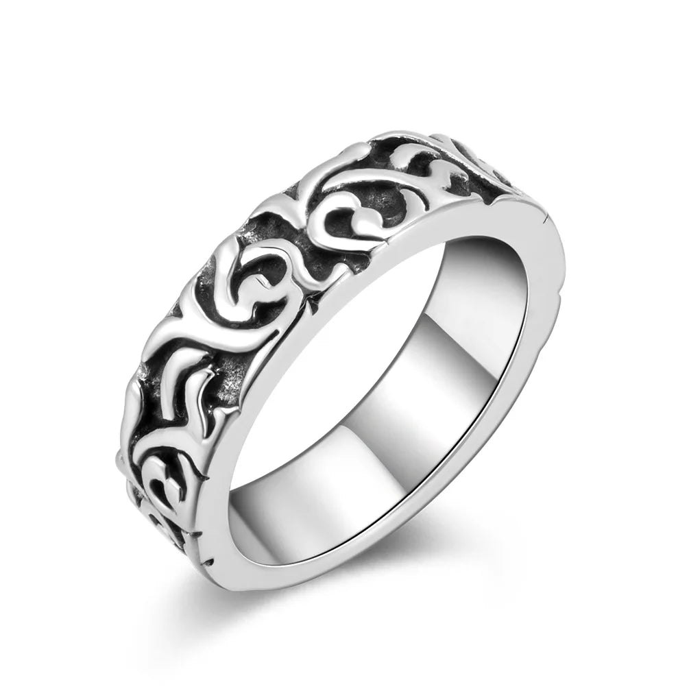 Wholesale Stainless Steel Rings for Men Ancient Rhyme Ring Thai Silver Matte Plain Titanium Steel Personality Ring Men's Jewelry