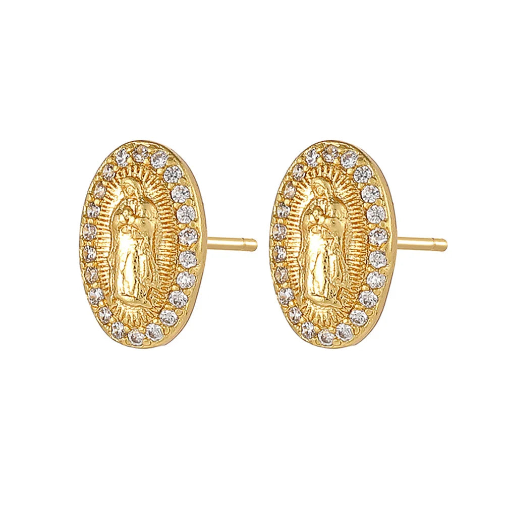Europe and the United States Hot Copper Micro-inset Zircon Jewelry Religious Earrings Virgin Mary Earrings Vintage Earrings
