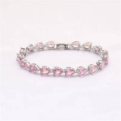 Dropshipping Classic Colorful Rose Gold Plated Pear Heart Shaped Brass Zircon Bracelet Women's Bridal Wedding Jewelry