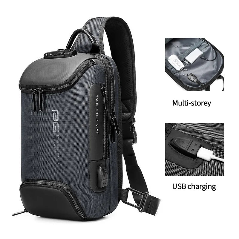 Factory New Design Usb Men Fashion Travel Waterproof Portable Men Shoulder Crossbody Sling Bag
