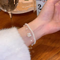 Pearl Camellia Double Layer Bracelet Women Elegant Freshwater Pearl Bracelet Natural Gemstone Crystal Charm Beads Bracelet