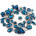 Wholesale 3D Peacock Blue Mixed Claw Diamond Crystal Buckle Rhinestones with Sew-On Silver Claw for Decoration