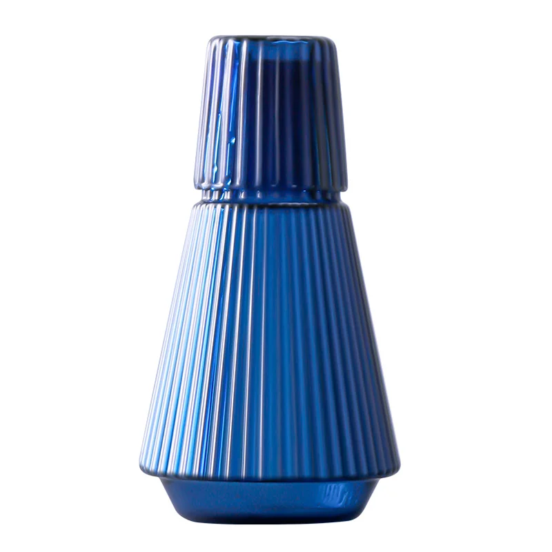 30OZ Classic Striped Glass Bedside Night Water Carafe with Tumbler Glass