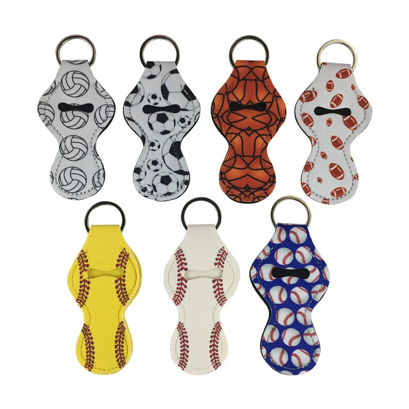 Factory Wholesale Customized Logo Print Alloy Metal Thermal Transfer Printing 10.5x5.5cm Elastic Chapstick Holder Keychain