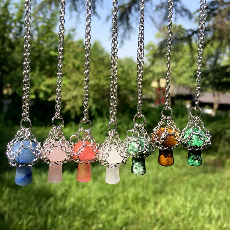 Chakra Small Mushroom Ornaments Healing Stone Crystals Crafts Mushroom DIY Crystal Necklace Crystal Pendants