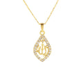 Gold/Silver Plated Zinc Alloy Oval Shape Allah Mashallah Islamic Religious Pendant Necklace with Link Chain-Gift