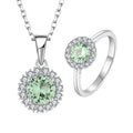 Fashion Charming Green  Stone CZ Flower Gemstone Finger Ring 925 Silver Girls Necklace Jewelry Set