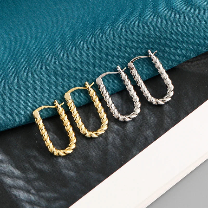 Wholesale Twist Fashionable 925 Silver Square Fine Hoop Earrings Vintage 18K Gold Plated Hoop Earrings Jewelry