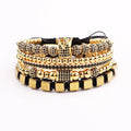 New Luxury CZ Pave Ball Crown Charm Stainless Steel Beads Macrame Adjustable Bracelet Set for Men JBS11652