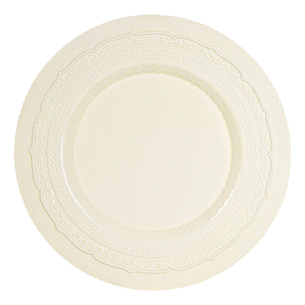13/10/8/6 Inch Embossed Ceramic Charger Plate Royal Porcelain Dinner Plates White Serving Dishes for Catering