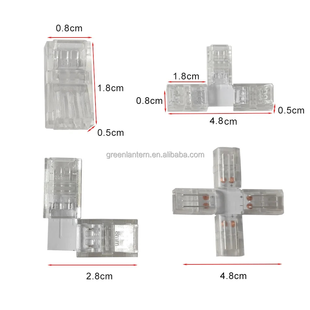 I L T X 2 Pin LED Connector 8mm 10mm Transparent Seamless 2 Pin Fast Connector IP20 IP65 Waterproof LED Strip Lighting Accessory