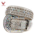 Famous Brands Removable Buckle Crystal studded Belt Man Western Cowboy White Glitter Rhinestone Belts Boys