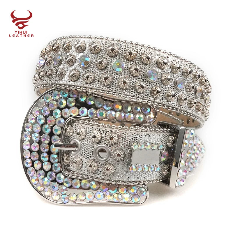 Famous Brands Removable Buckle Crystal studded Belt Man Western Cowboy White Glitter Rhinestone Belts Boys