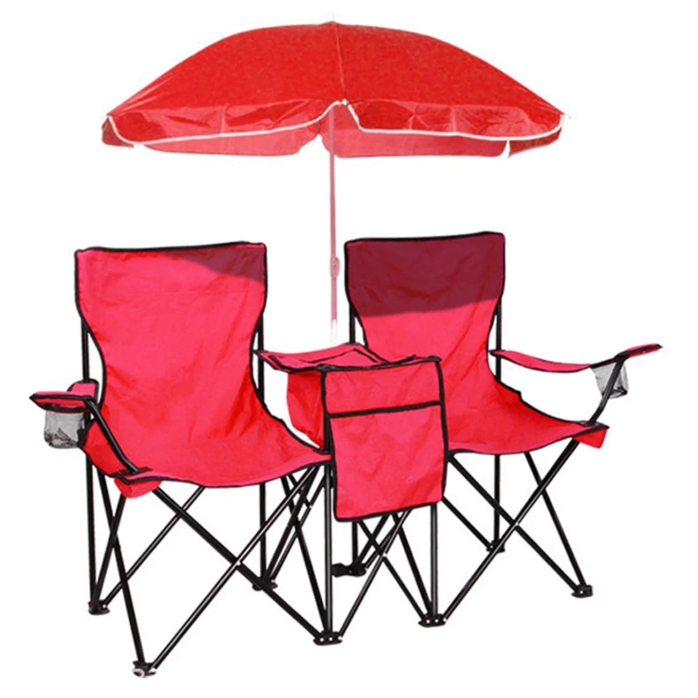 High Density Oxford Cloth Folding Storage Two People Camping Chairs With Umbrella