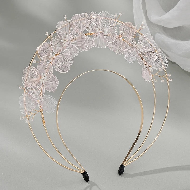 New Halo Crown Headband Handmade Copper Wire Flower Elegant Headband Bridal Wedding Hair Accessories Headdress for Wedding