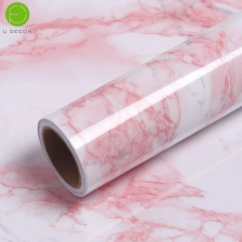 Modern Waterproof 3D Pink Marble Wallpaper Self-Adhesive Vinyl Wall Covering Factory-Supplied Decorative Film for Kitchen Decor