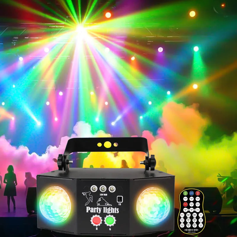 YSH Double Magic Ball Laser Disco Lights Strobe Remote Voice Control Sound Activated Dimmable 10M Festival Holiday Parties