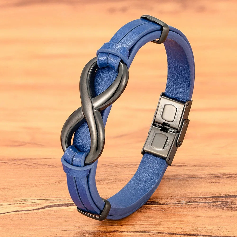 Multi Layer Braided Black Leather Bracelet With Stainless Steel 8-shape With Clasp Rope Leather Hand Jewelry Bracelet for Men