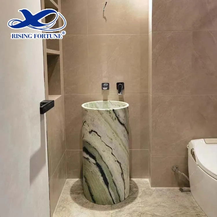 Modern Luxury Marble Bathroom Vanity Modern Green Stone Freestanding Pedestal Sink Modern Hotel Bathroom Vanity Sink
