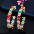 Gorgeous Rainbow Glitter Hoop Earring for Women Colorful Oval Cut Cubic Zirconia 18K Gold Plated Luxury Female Jewelry Earrings