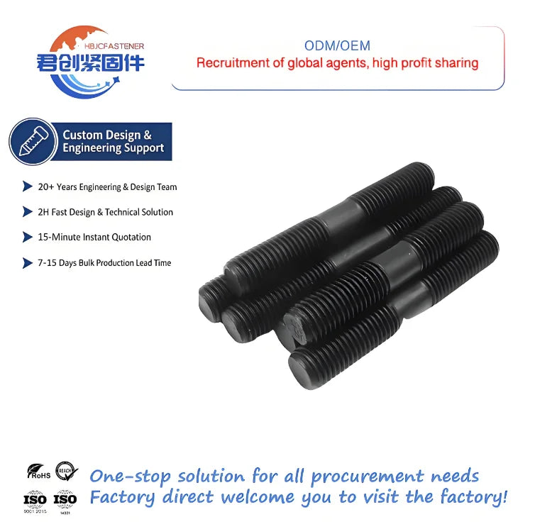 Black Color Zinc-Finished Double End Stud Bolts Carbon Steel Material with Zinc Finish Black Color Double End Stud Bolts